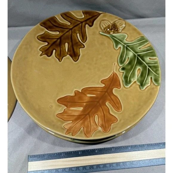 Autumn‎ Leaves Ceramic Set Of 4 Dinner Plates Holiday Autumn Leaf Festive - Picture 3 of 9